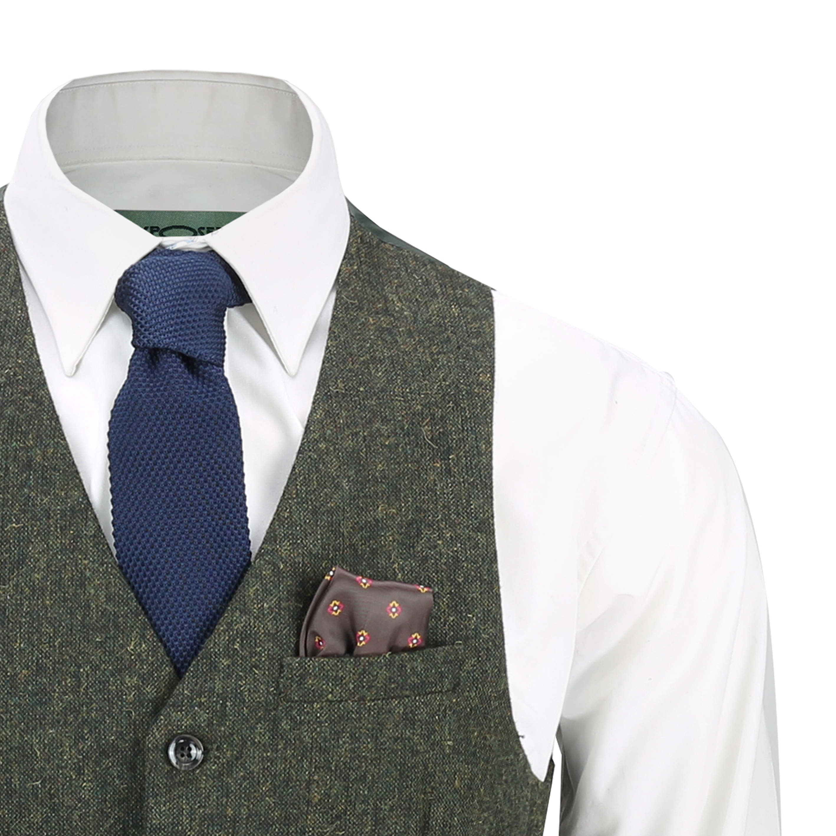 Mens Tweed Waistcoat Vintage Collar Double Breasted Smart Tailored 